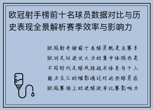 欧冠射手榜前十名球员数据对比与历史表现全景解析赛季效率与影响力